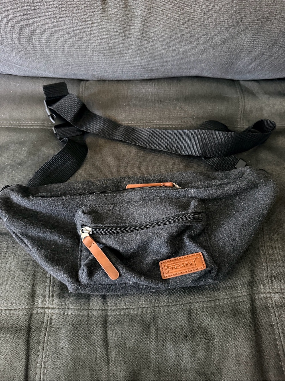 Men's Charcoal Gray Belt Bag with Leather Accents